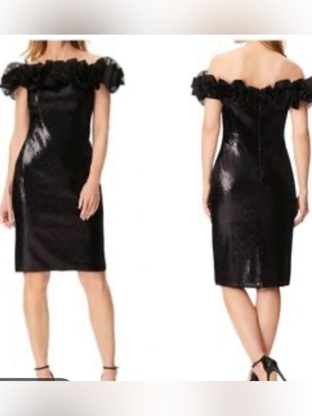 Aidan Mattox MD1E206277 Off-the-Shoulder Cocktail Dress  Size 12 Black Sequins